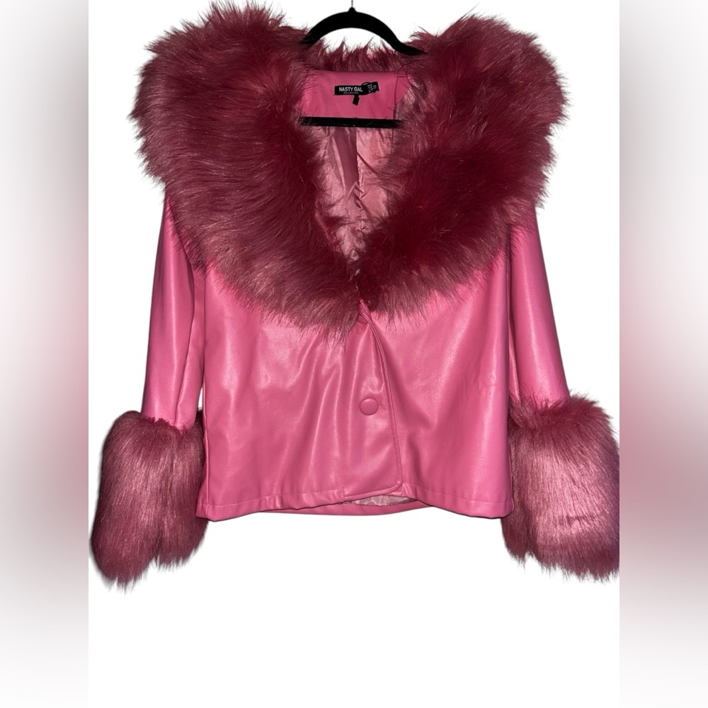Faux Fur Trimmed Leather Blazer